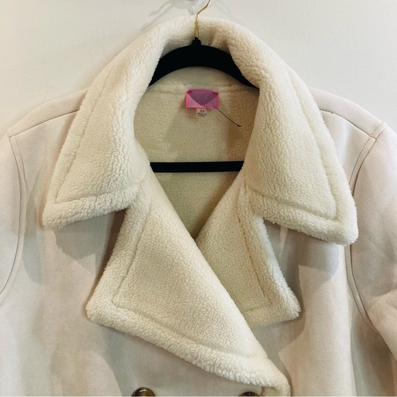 FOX & WIT Sz 2X Faux Leather Faux Sherpa Lined Double Breasted Jacket Coat NEW - Picture 7 of 16